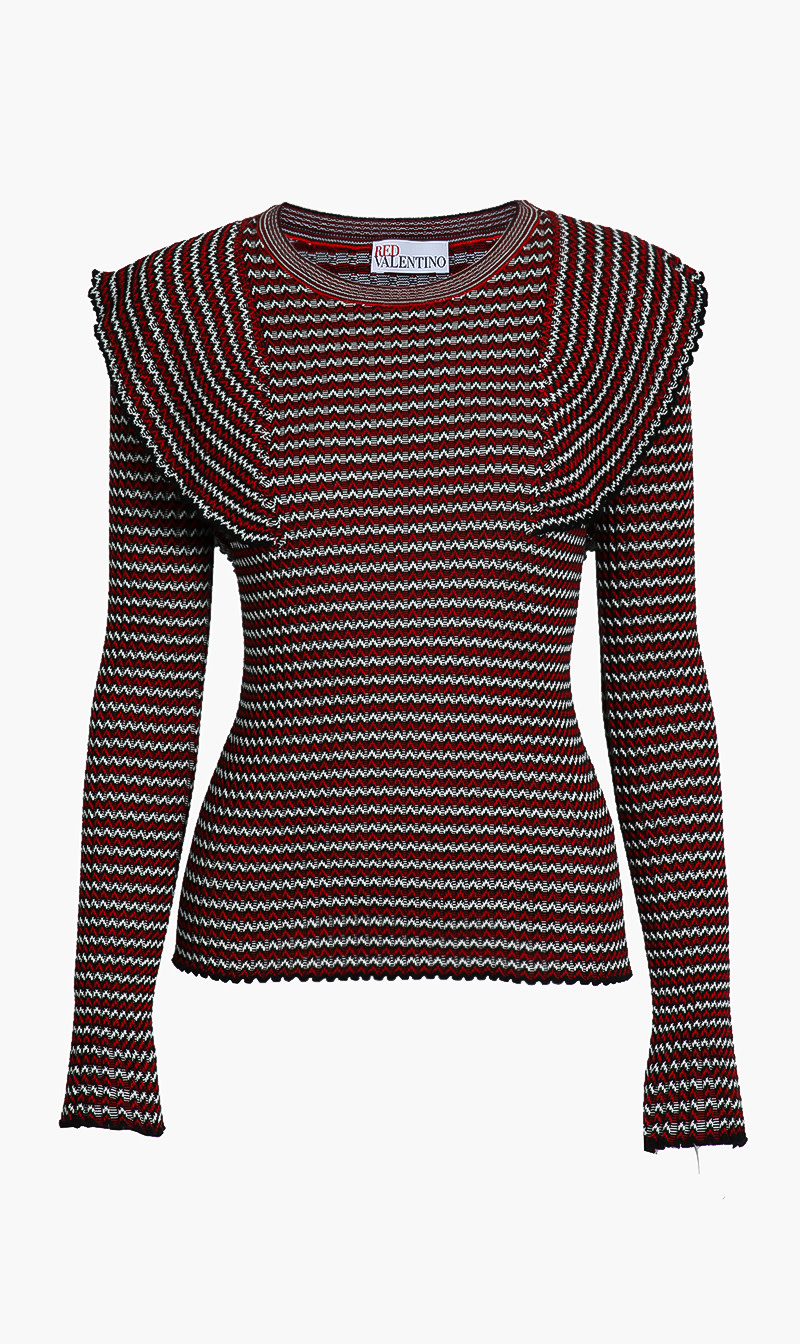 

Striped Flounce Sweater, Red