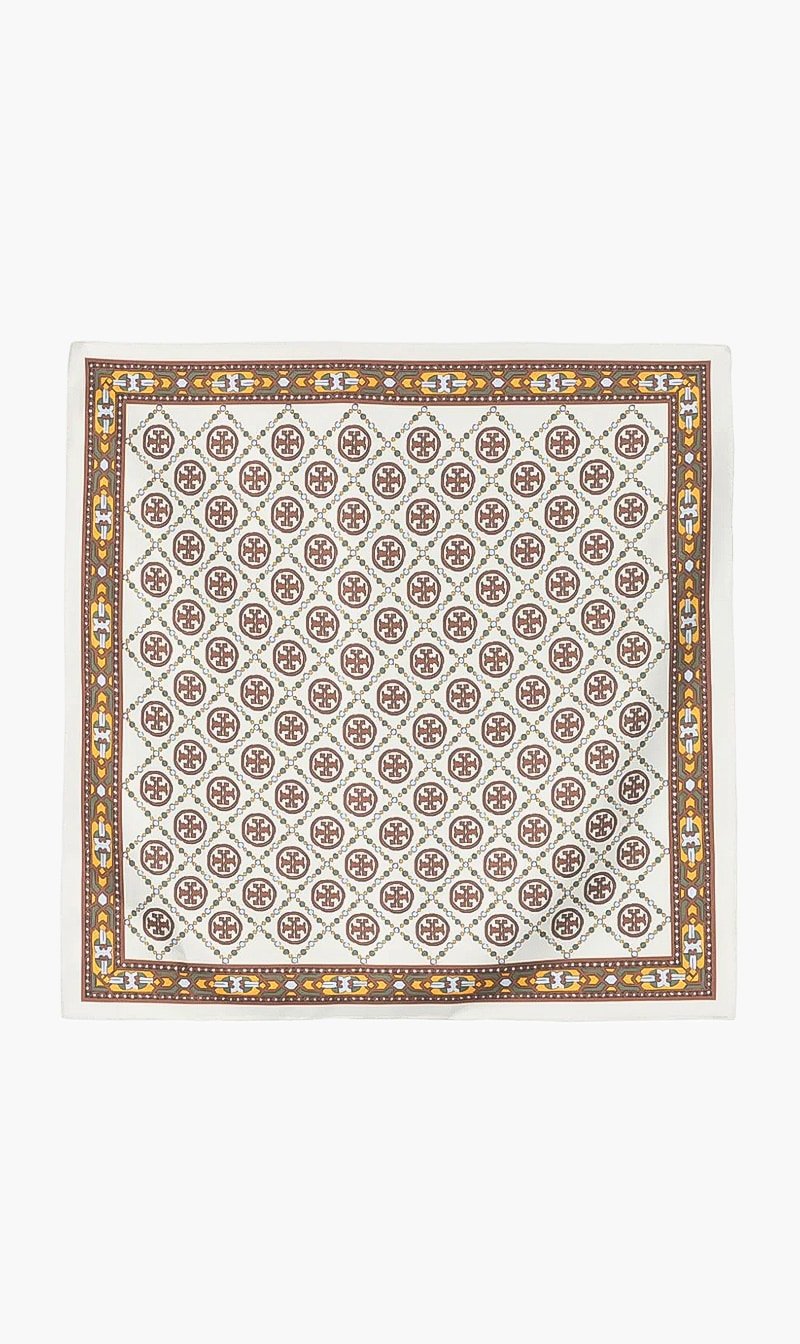 

Tory Burch Brown T Monogram Silk Neckerchief for Women | The Deal Outlet