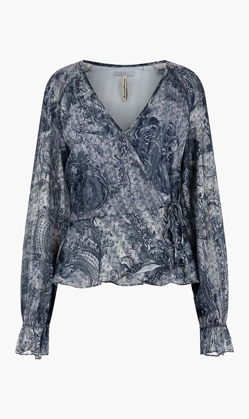 Guess Blue V Neck Georgette Blouse for Women
