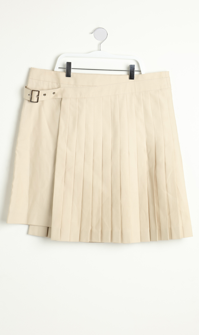 

![cdata[plain Pleated Overlap Design Skirt]]