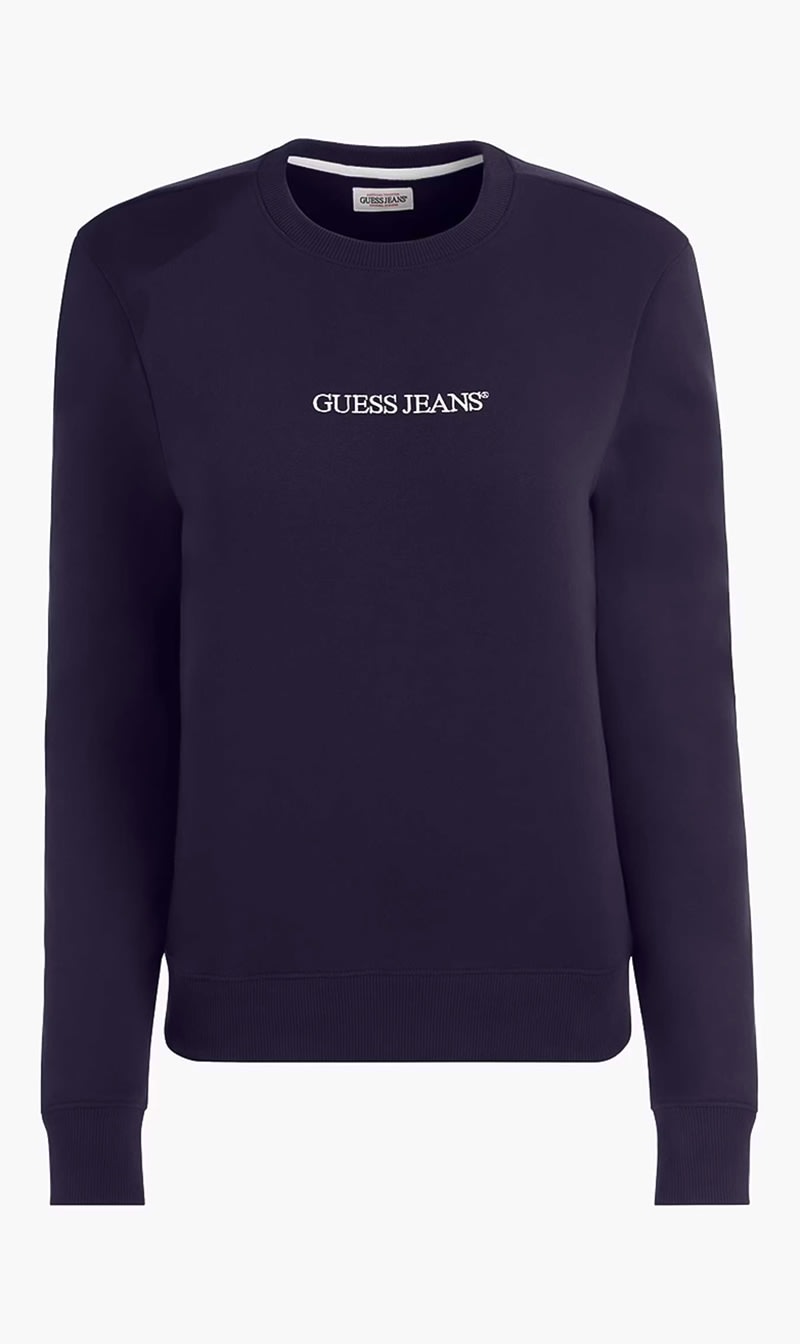 

Guess Blue Gj Cn Reg Logo Emb  - Organic Co/pl Soft Fleece 350 for Women | The Deal Outlet