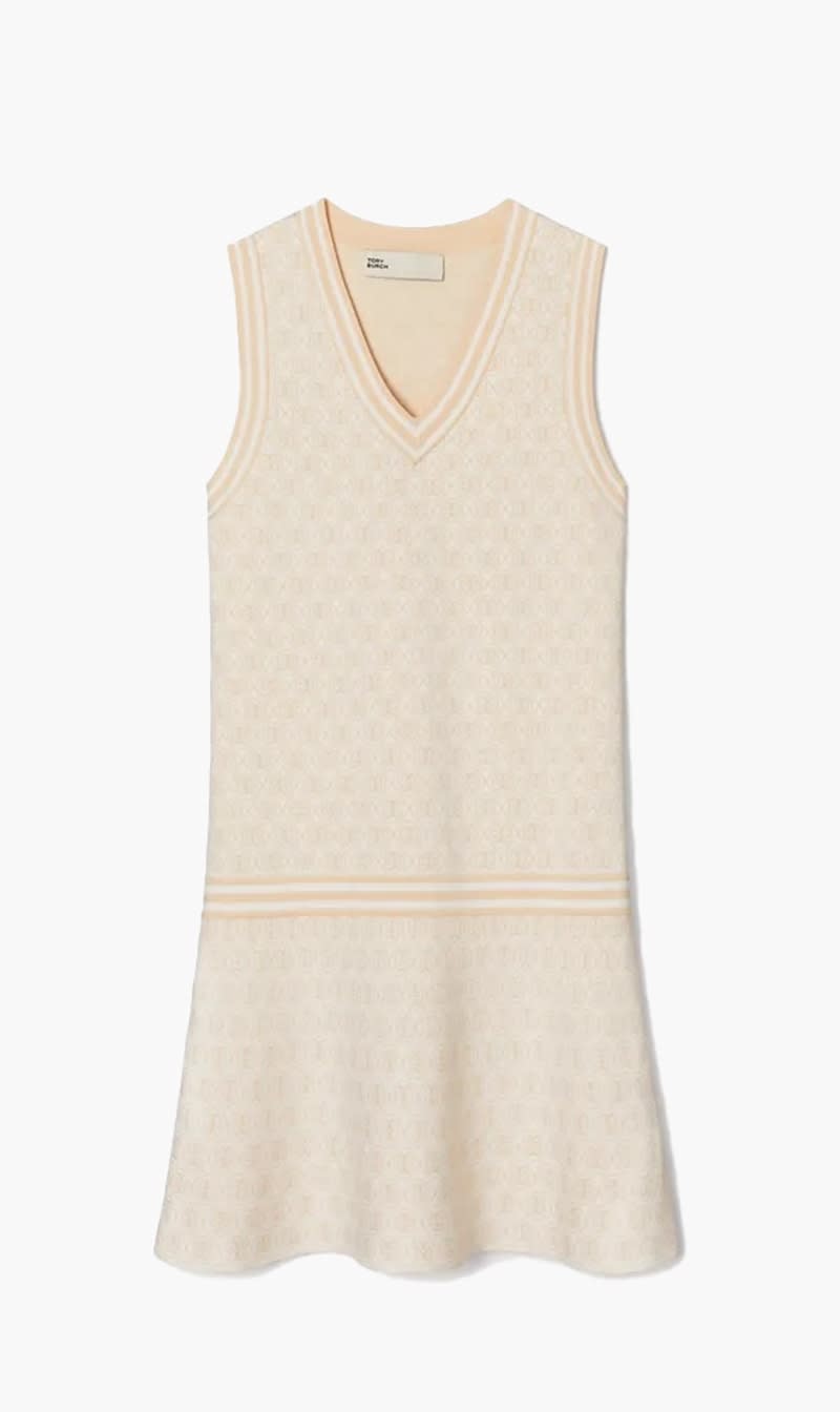 

Tory Burch Beige Tory Sport T Monogram Tech Knit Dress for Women | The Deal Outlet