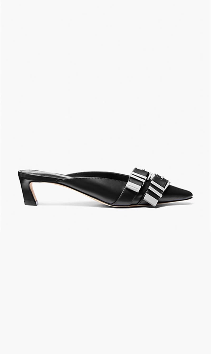 

Michael Kors Black Darrington Leather Mule for Women | The Deal Outlet