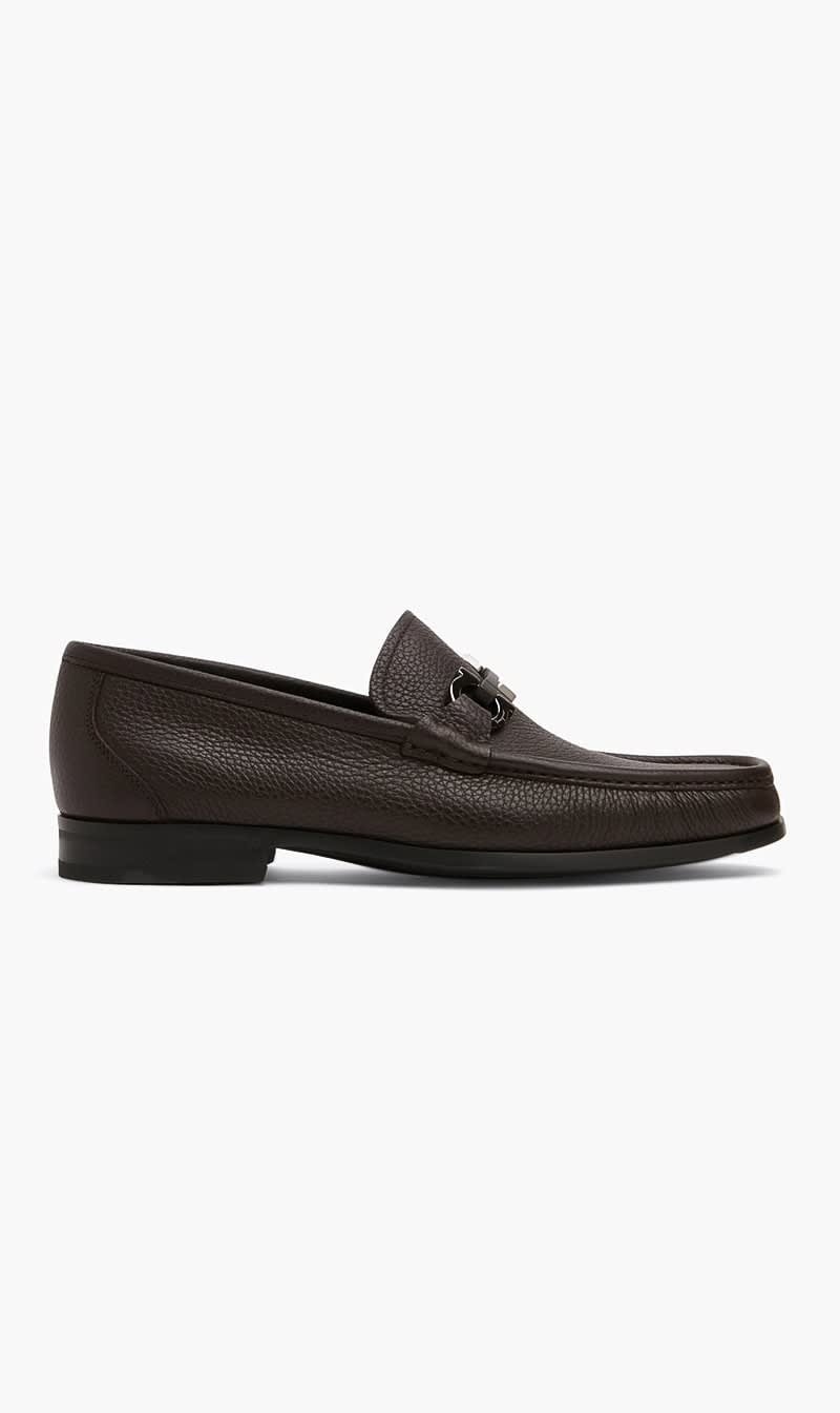 Brown Ferragamo Black Grandioso Leather Moccasins for Men