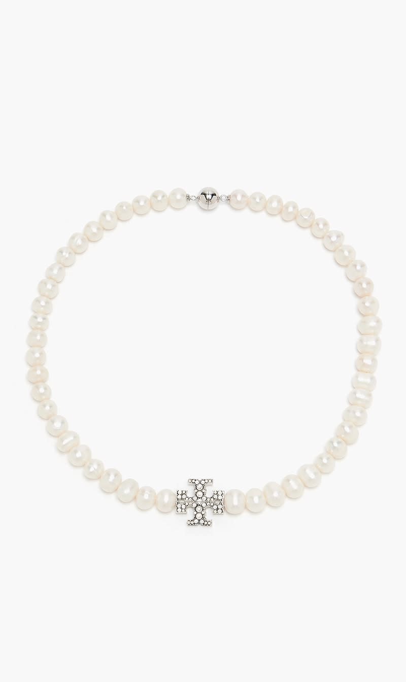 

Tory Burch Silver Kira Pearl Necklace for Women | The Deal Outlet