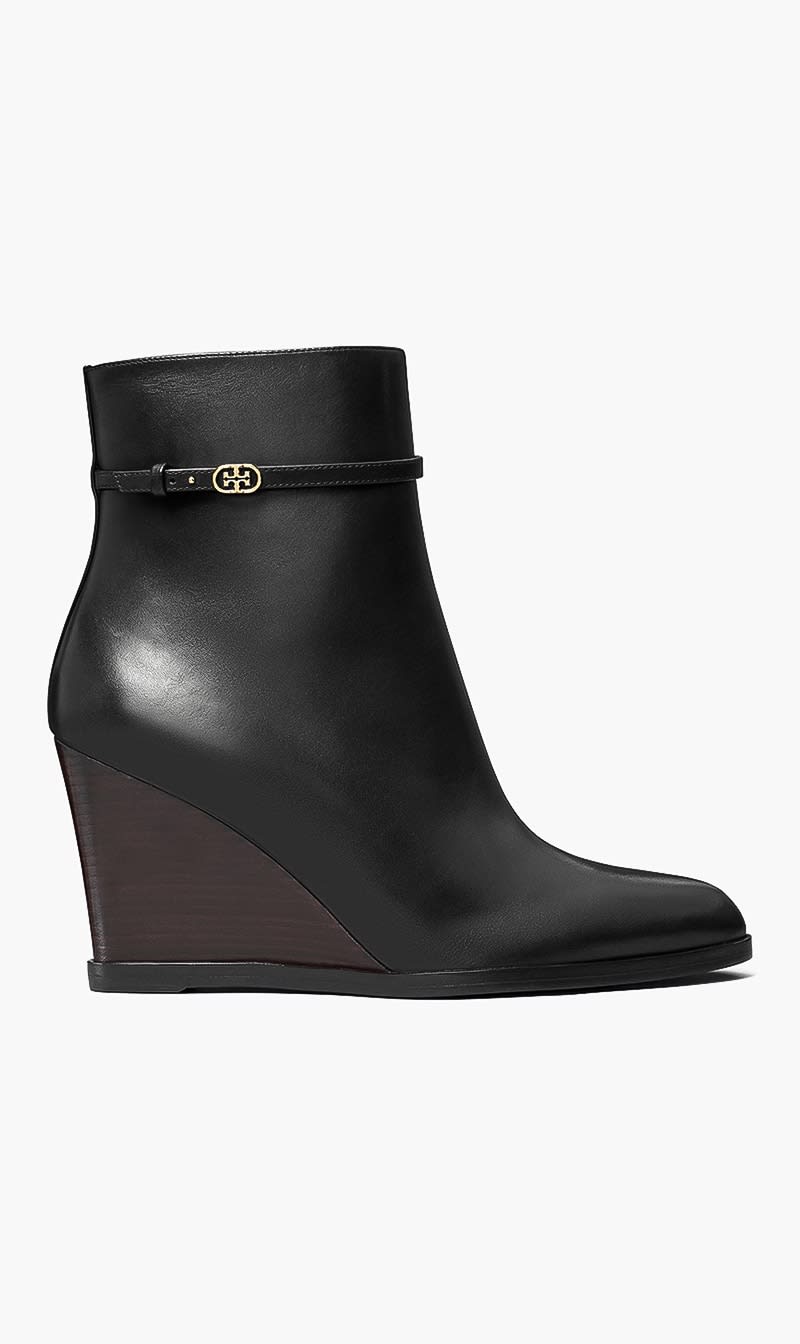 

Tory Burch Black Double T Buckle Wedge Boot 85mm for Women | The Deal Outlet
