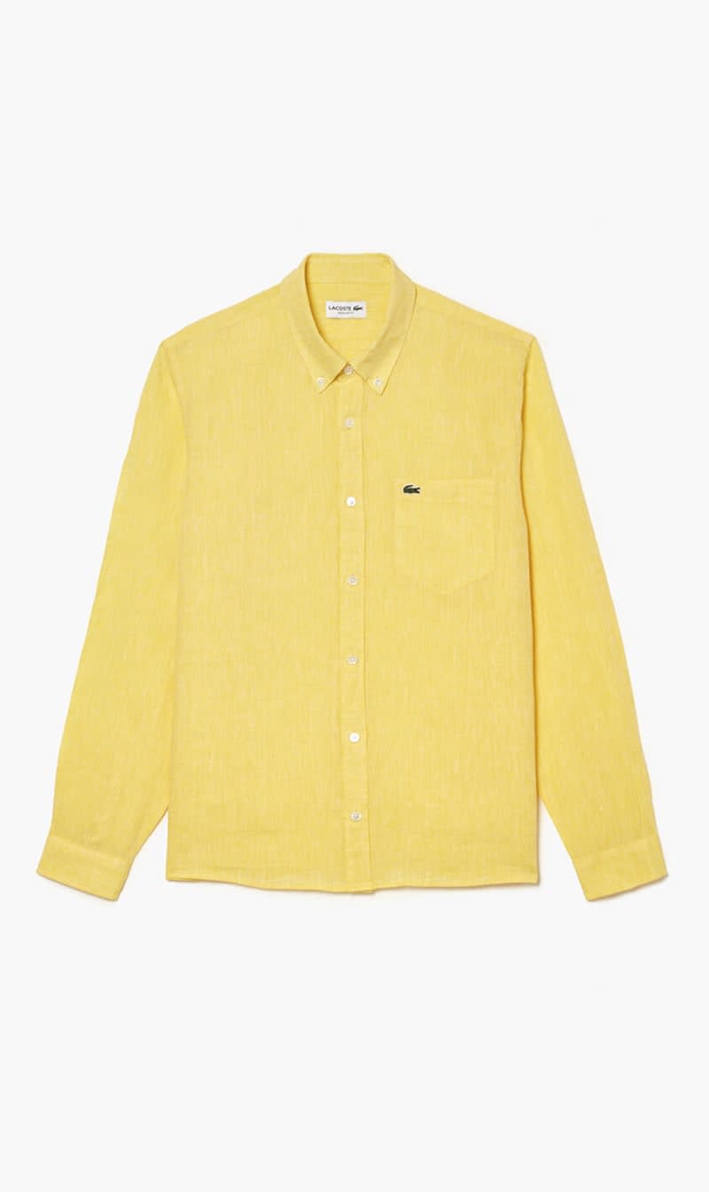 

Lacoste Yellow Regular Fit Linen Shirt for Men | The Deal Outlet
