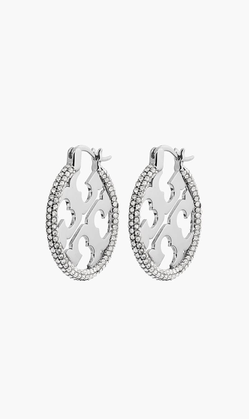 

Tory Burch Silver Miller Pave Hoop Earring for Women | The Deal Outlet