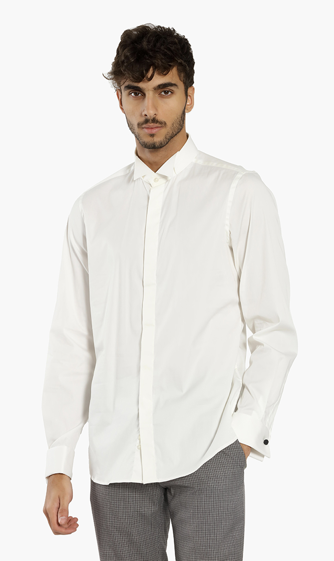 

Jacquard Pleated Long Sleeves Shirt, White