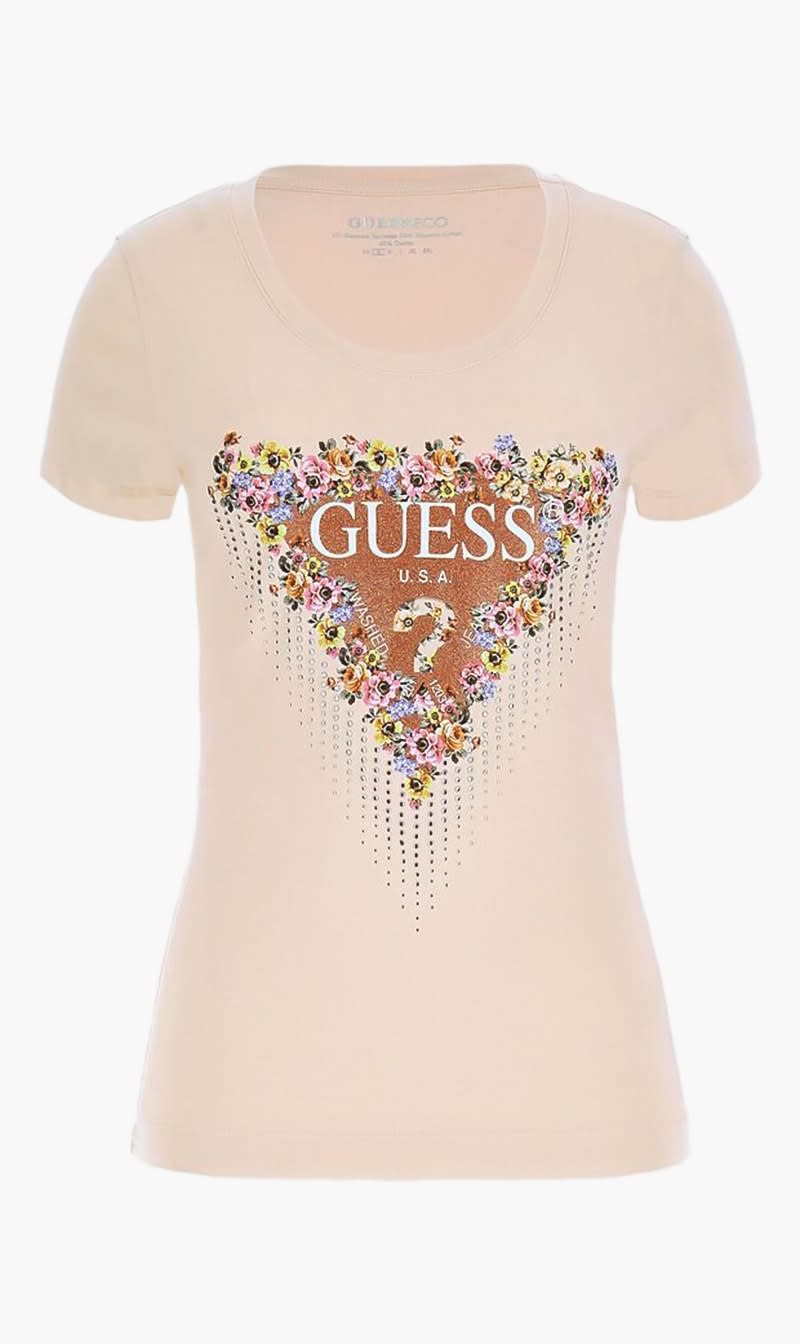 

Guess Pink Ss Cn Bouquet Triangle Tee for Women | The Deal Outlet