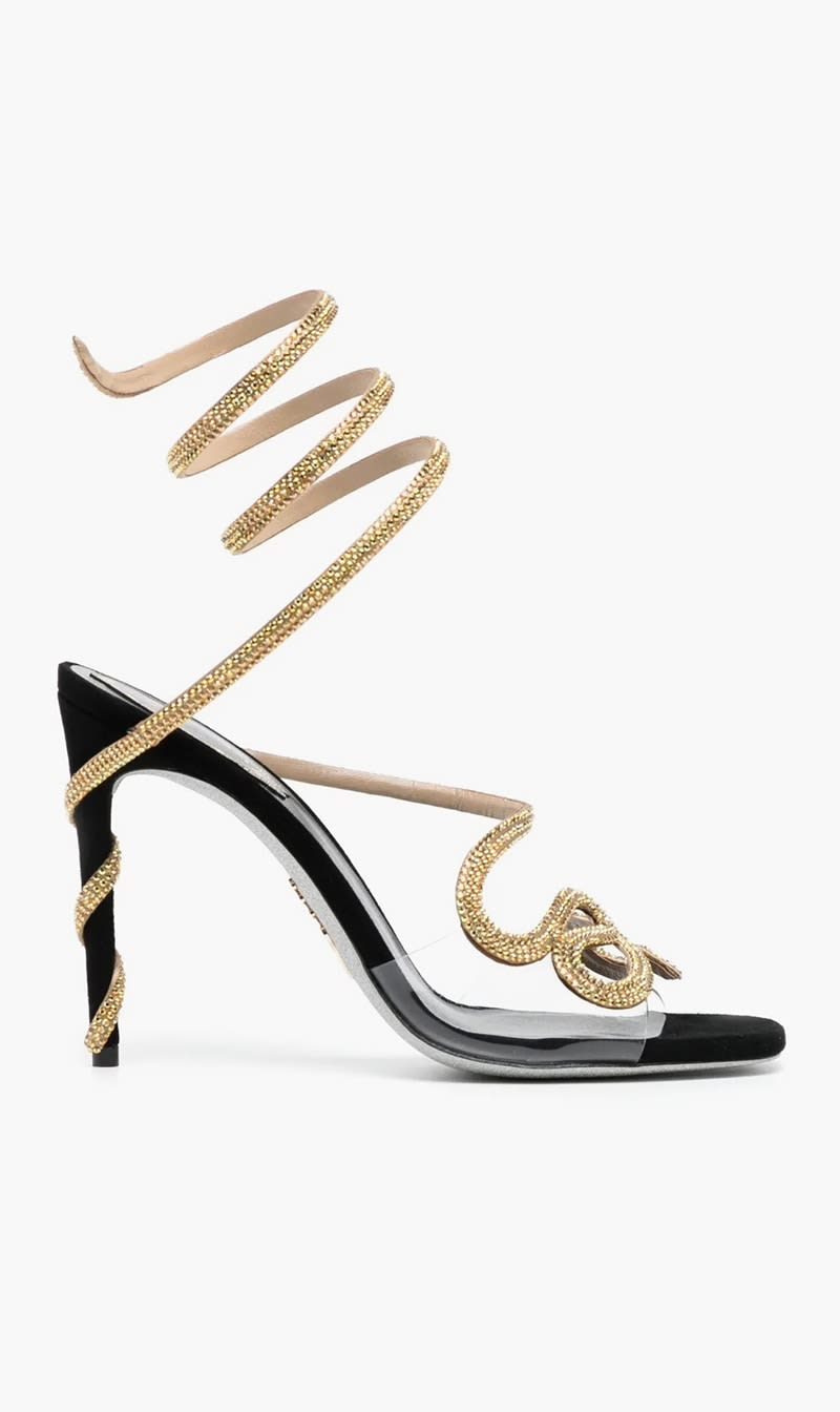 

Rene Caovilla Black Cleo Rhinestone Embellished Sandals for Women | The Deal Outlet