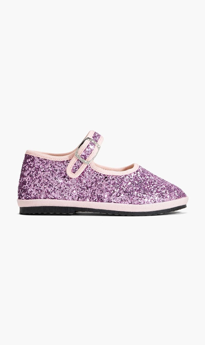 Purple Capulette Silver Bambina Mary Jane Shoes for Girls