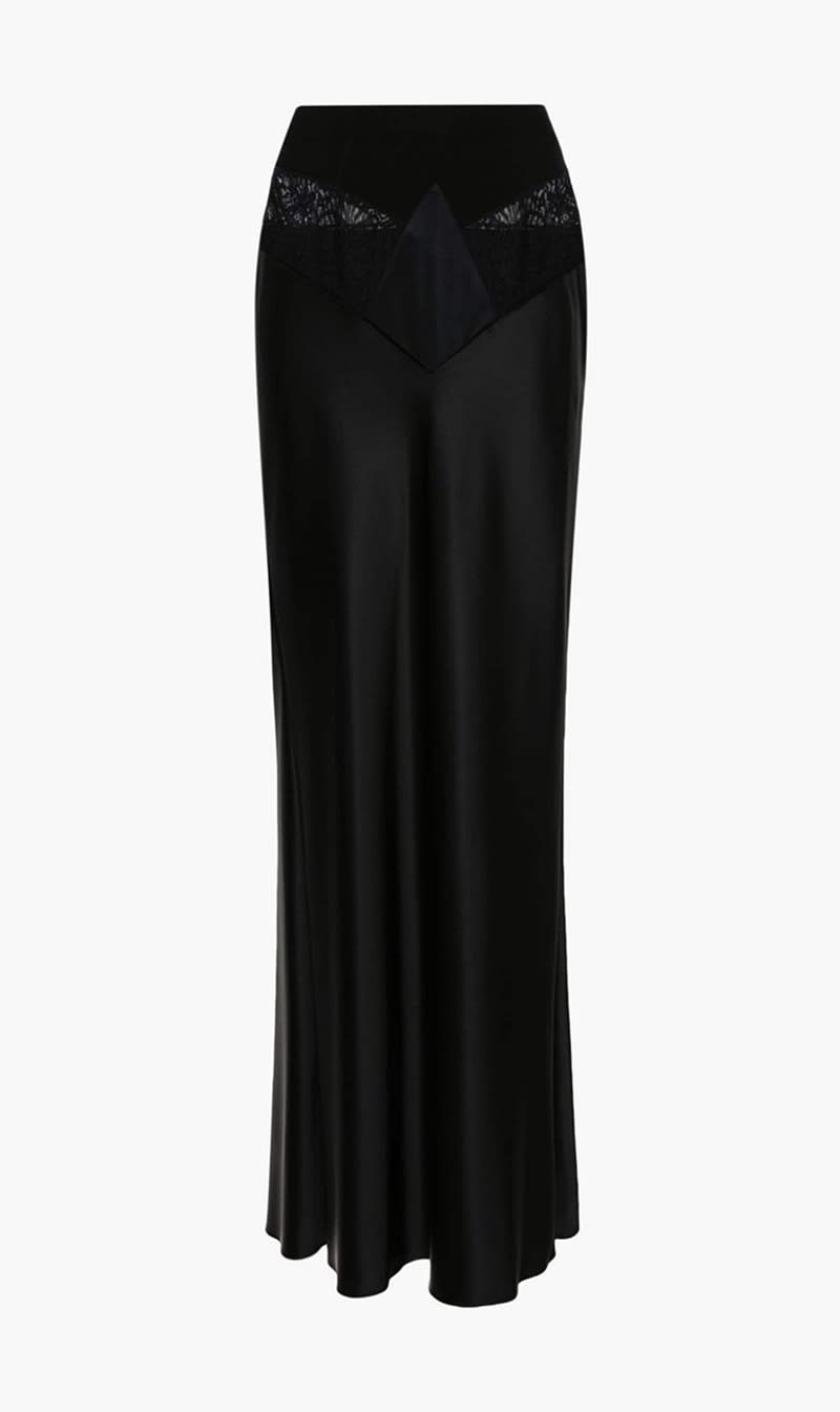 

Off-white Black Satin Lace Long Skirt Black No Color for Women | The Deal Outlet