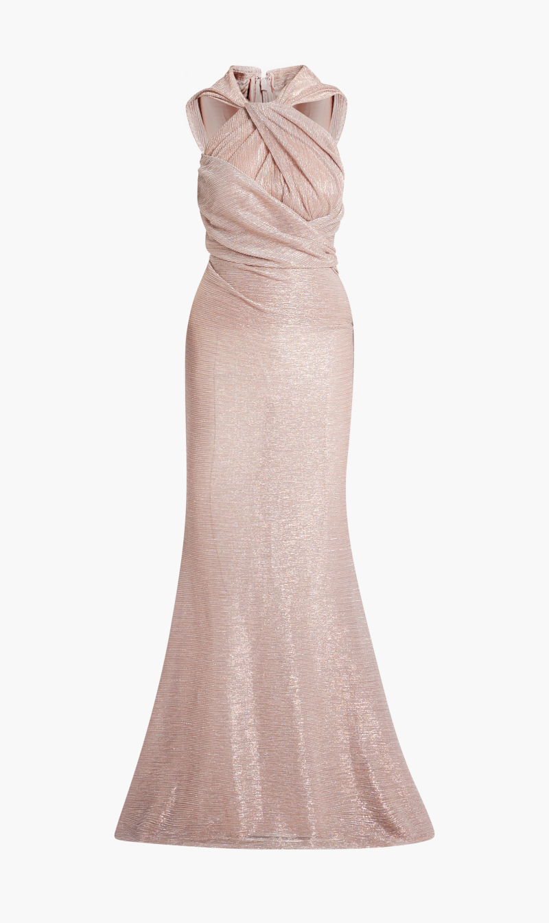 

Talbot Runhof Pink Long Dress - Pleated Metallic Voile for Women | The Deal Outlet
