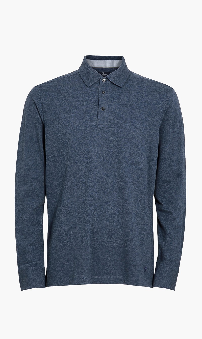 

Solid Long Sleeve Polo, Blue