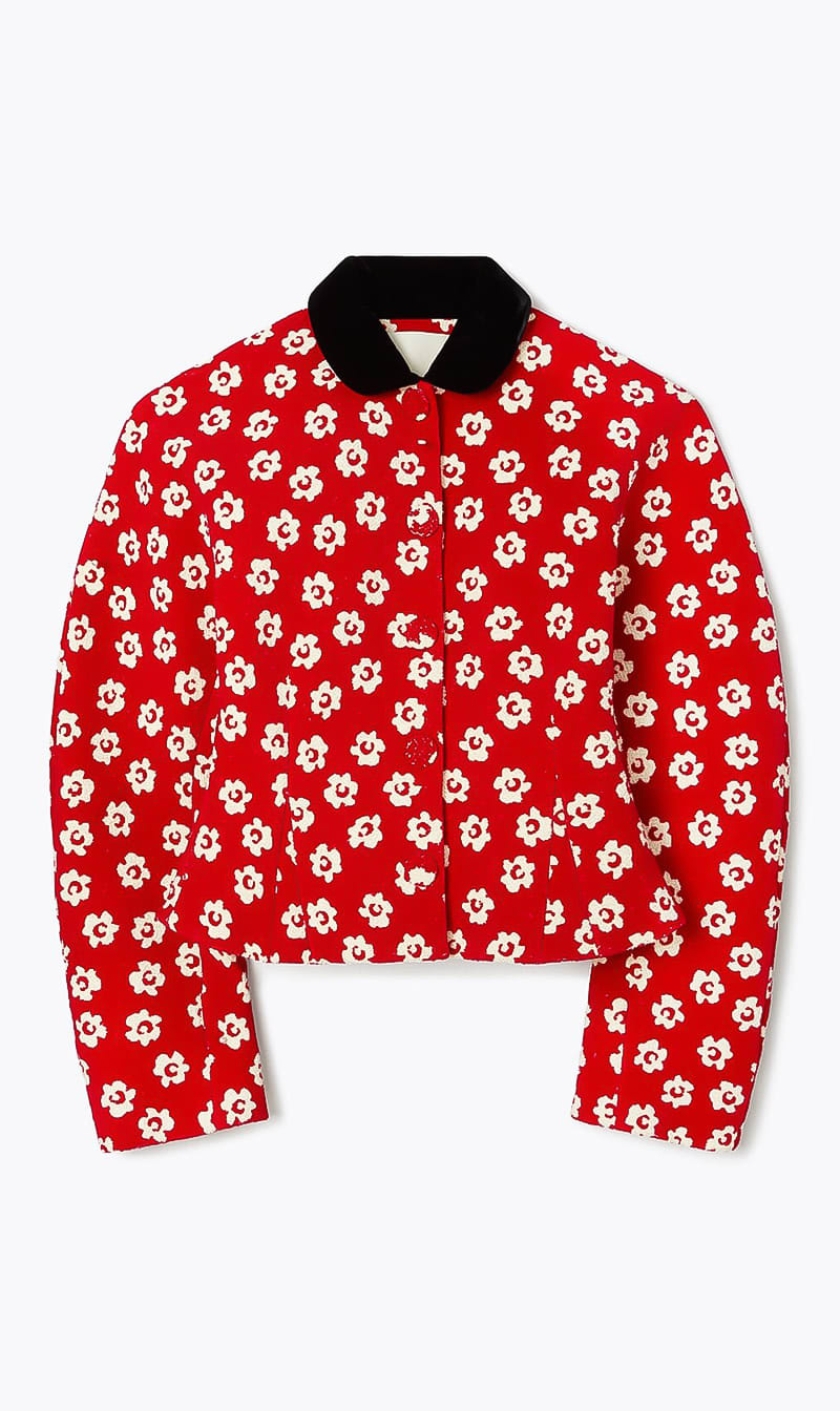 

Tory Burch Red Flower Stencil Boucle Jacket for Women | The Deal Outlet