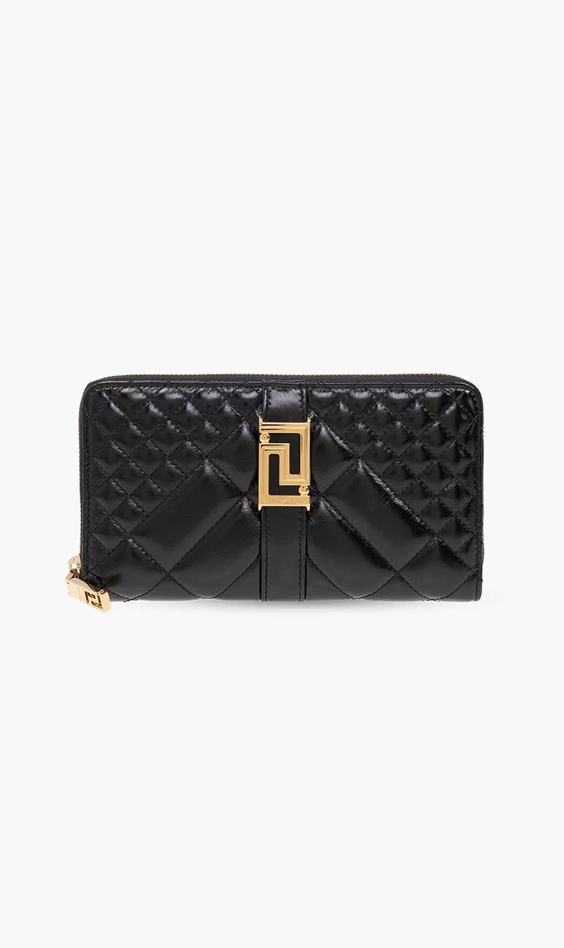 

Versace Black Zip Around Wallet Quilted Calf Leather for Women | The Deal Outlet