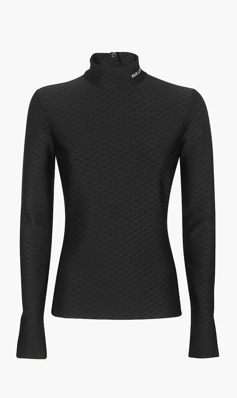 

Karl Lagerfeld Black Texture Mock Neck Top for Women | The Deal Outlet