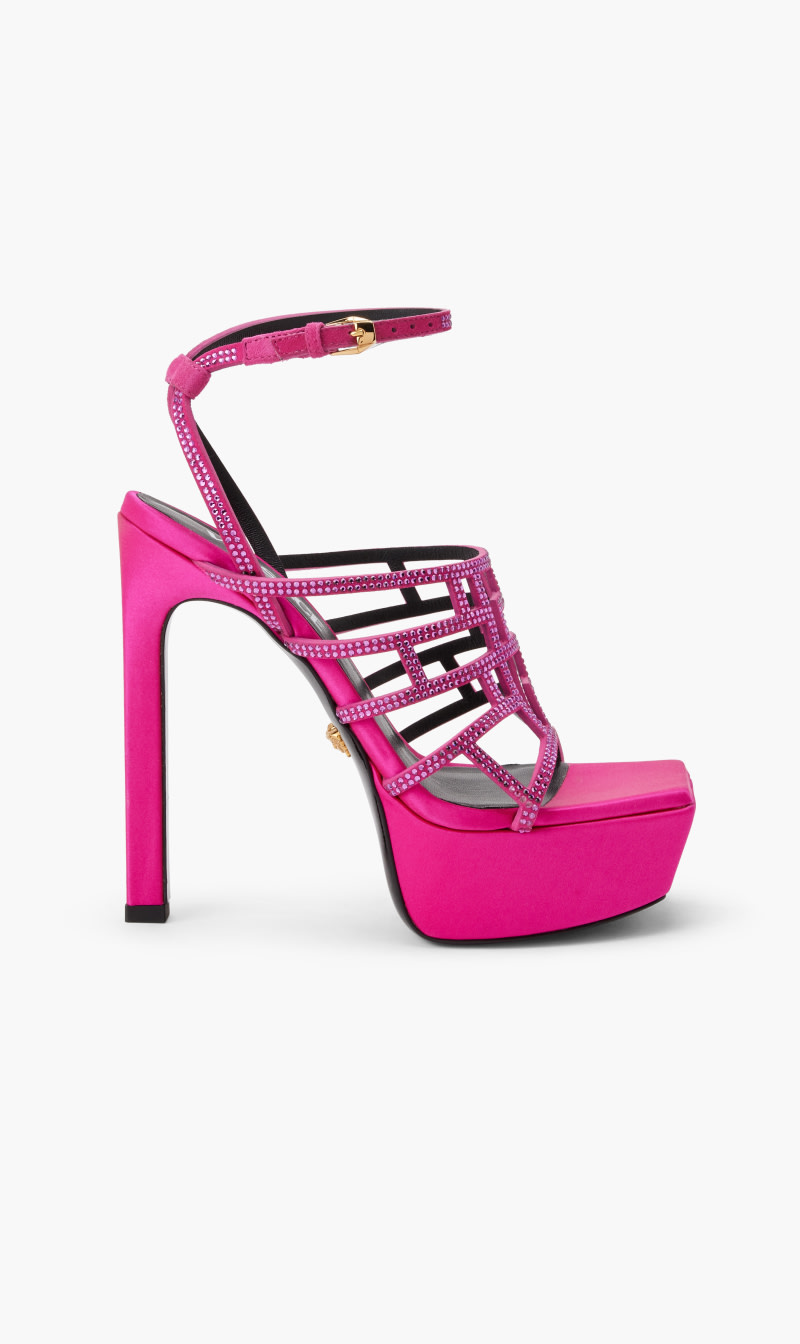 

Versace Pink Sandals Caged Greca Platform 140 Strass Satin Pnk for Women | The Deal Outlet