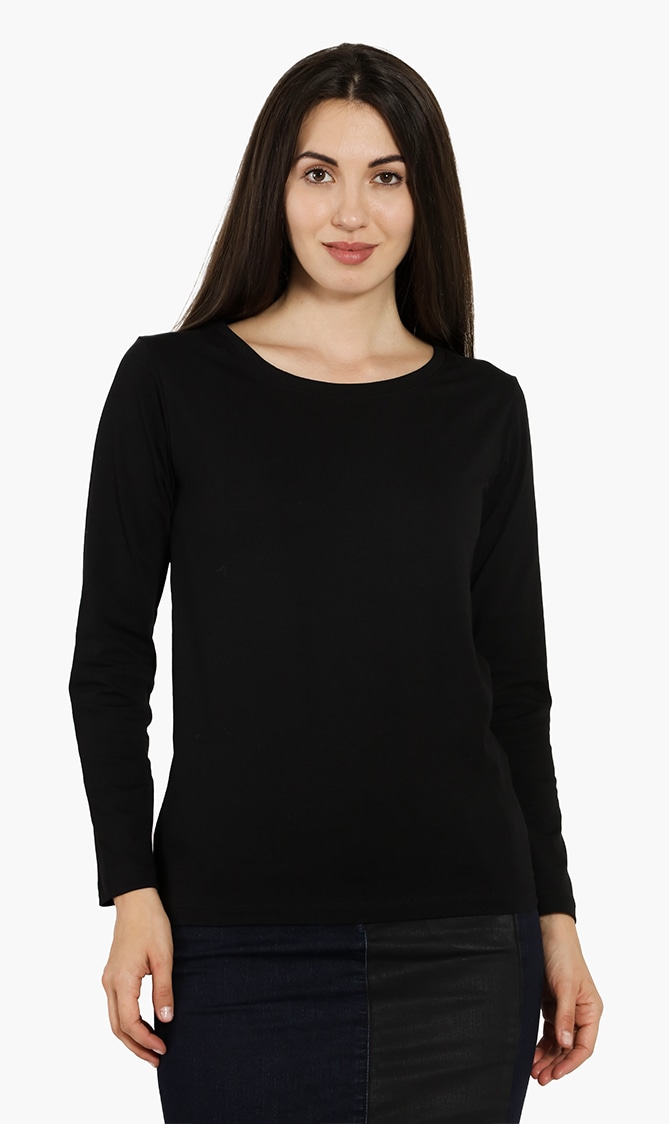 

Cotton Long Sleeves T-shirt, Black