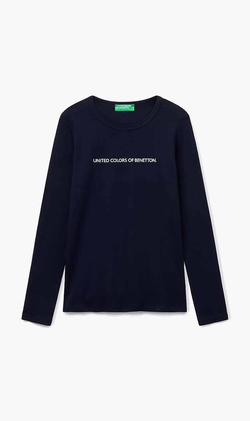 Blue United Colors Of Benetton White Logo Long Sleeves T-shirt for Women