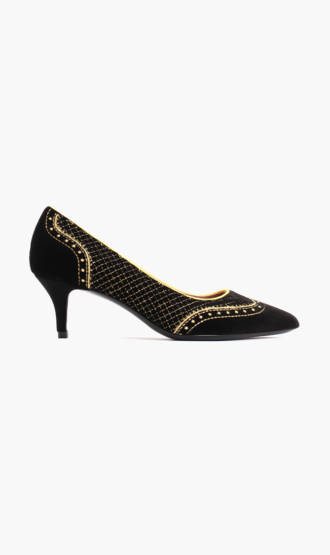 

Velvet Embroidered Pumps, Black