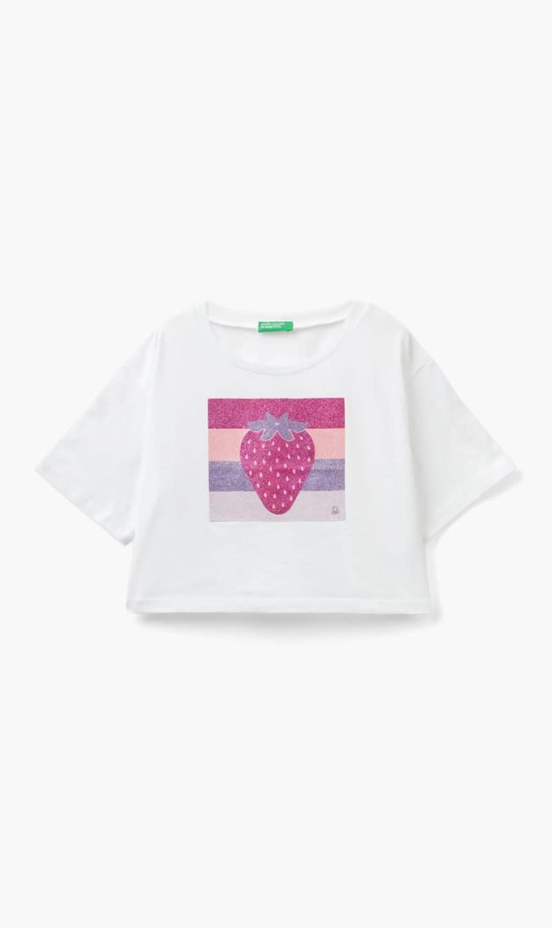 United Colors Of Benetton White Glitter Print T-shirt for Girls