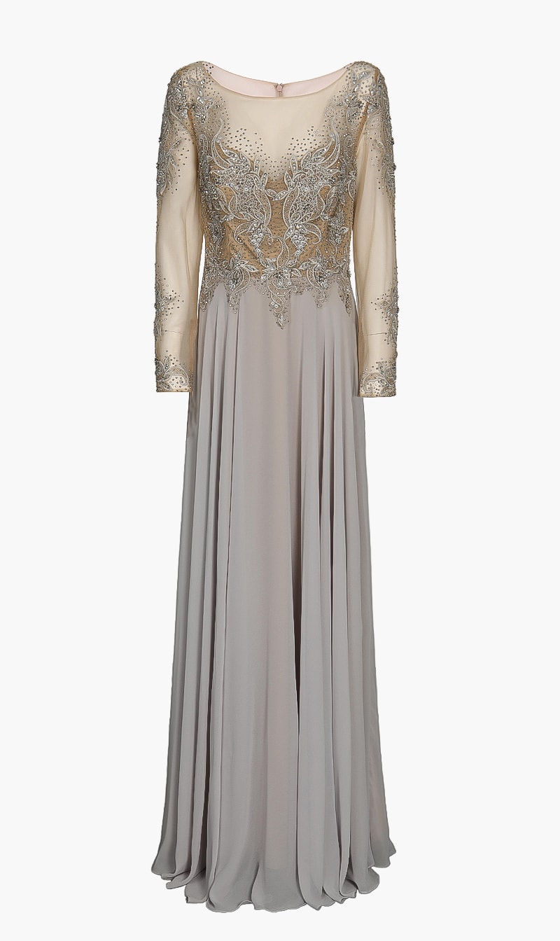 

Long Sleeves Beaded Dress, Beige
