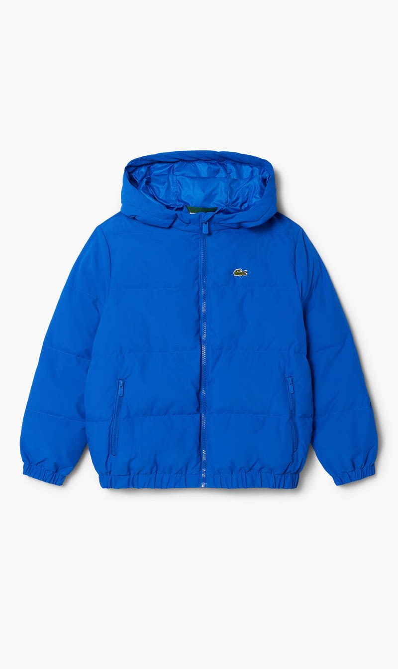 

Lacoste Blue Hooded Puffer Jacket With Crocodile At The Back | The Deal Outlet
