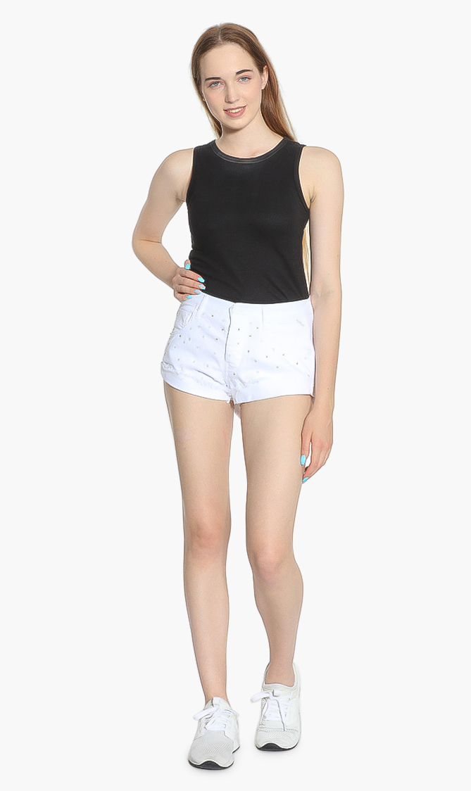 

Studs Denim Shorts, White