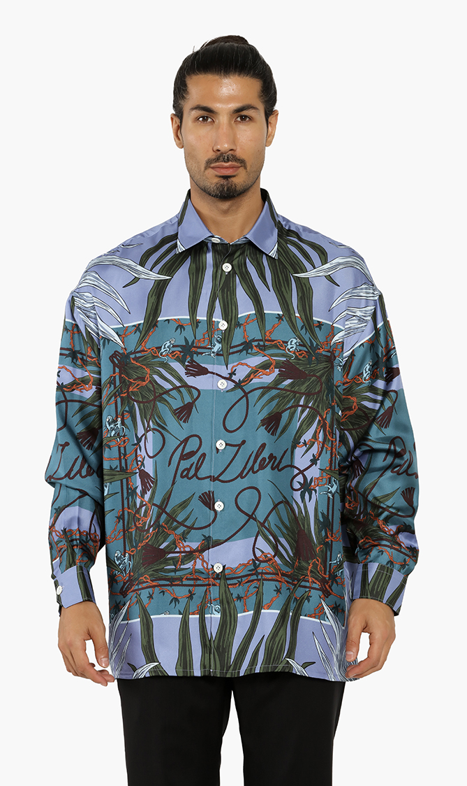 

Printed Long Sleeves Shirt, Blue