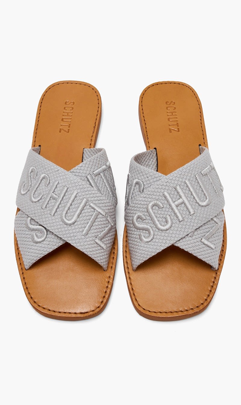 

Schutz Grey Embroidered Logo Flat Sandals for Women