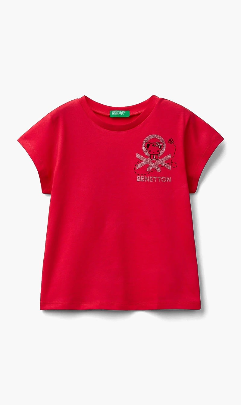 Pink United Colors Of Benetton Yellow Organic Cotton Printed T-shirt for Girls