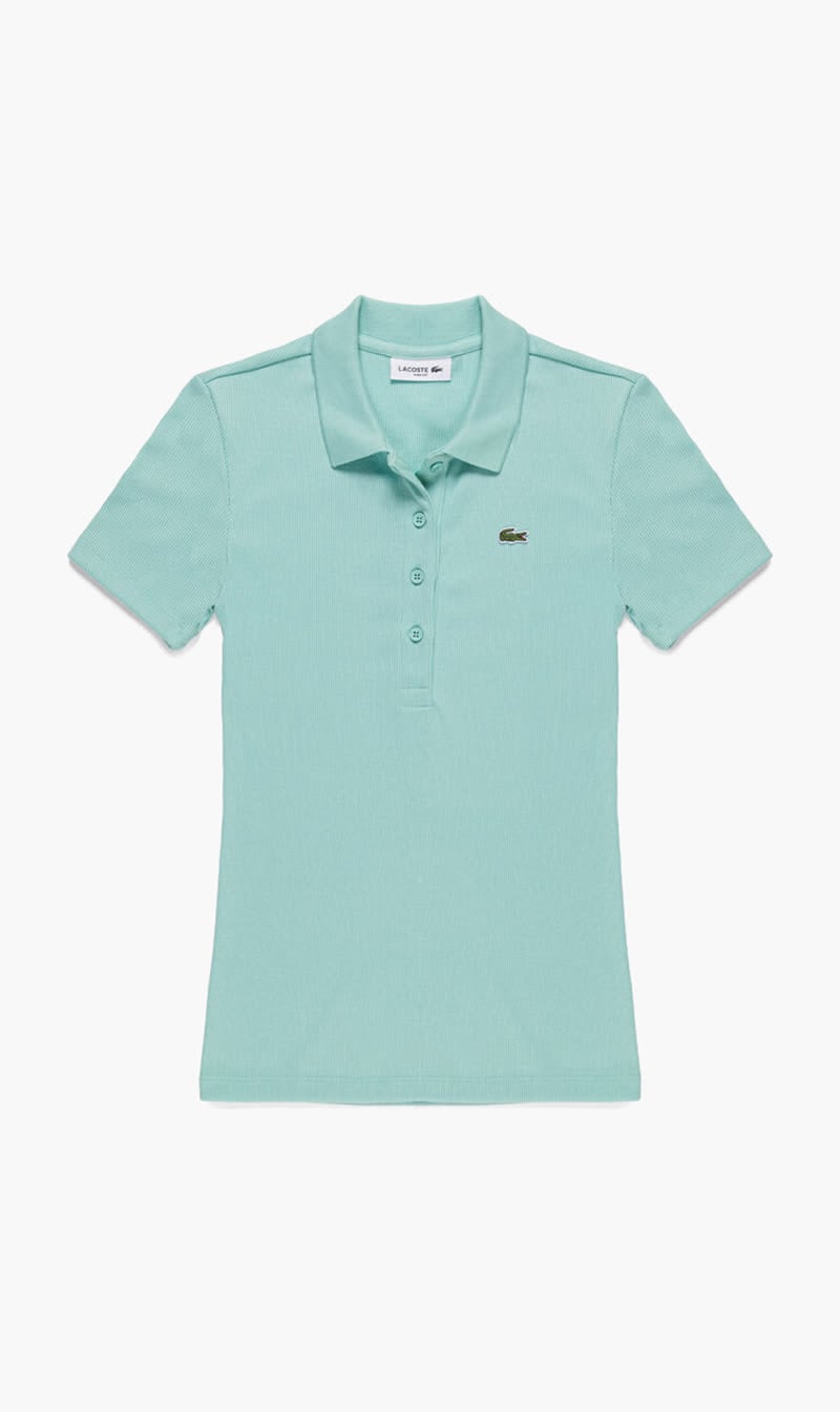 Blue Lacoste Blue Slim Fit Ribbed Cotton Polo Shirt for Women