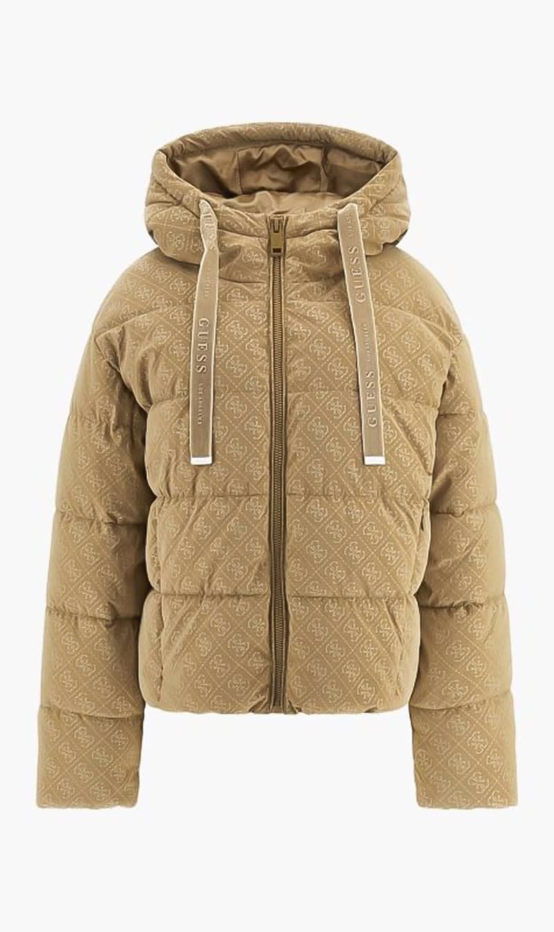

Guess Beige 4g Logo Hooded Puffa Jacket for Women | The Deal Outlet
