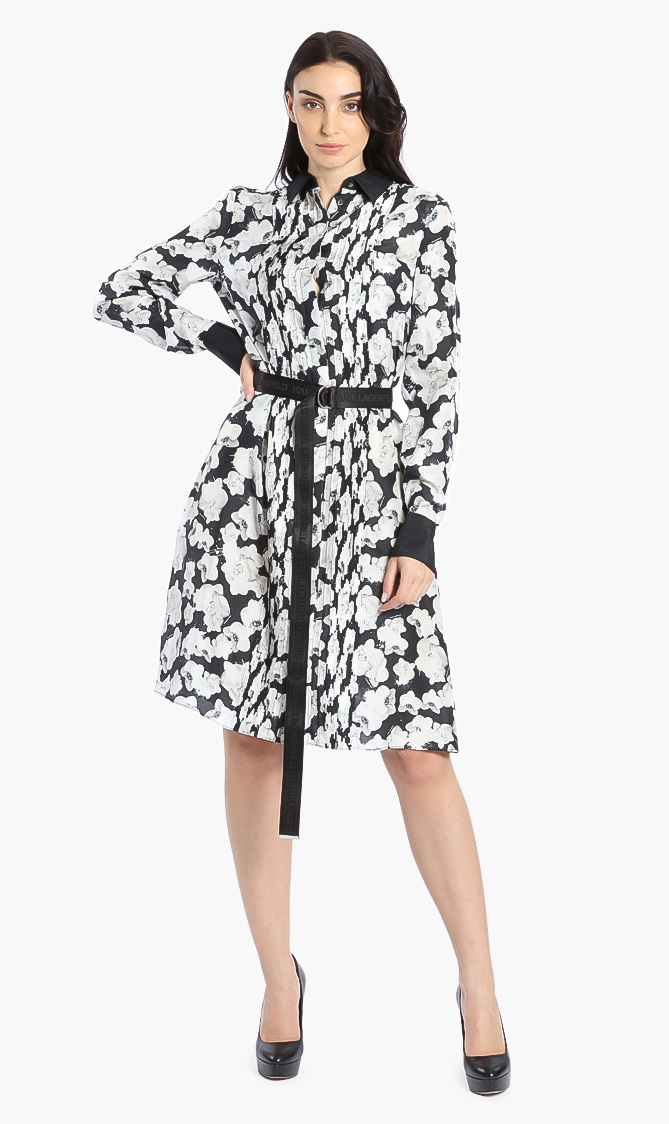 

Karl Lagerfeld Orchid Print Silk Shirt Dress