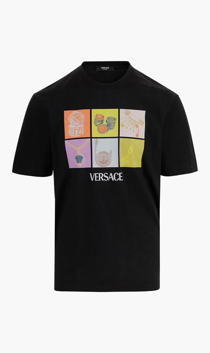 

Versace Black T-shirt Compact Cotton Jersey Fabric + Versace Pop Jewels Print for Men | The Deal Outlet