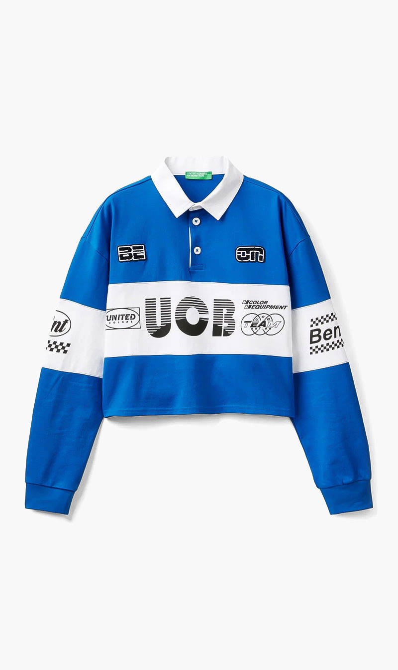 Blue United Colors Of Benetton Green Cropped Polo With Patches And Prints for Women