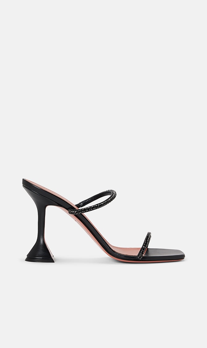 

Amina Muaddi Black Gilda Satin Sandals for Women | The Deal Outlet