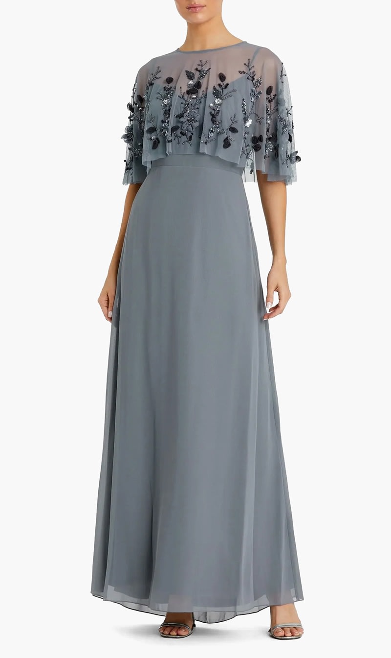 Mac Duggal Blue Sleeveless Gown With Embellished Cape for Women
