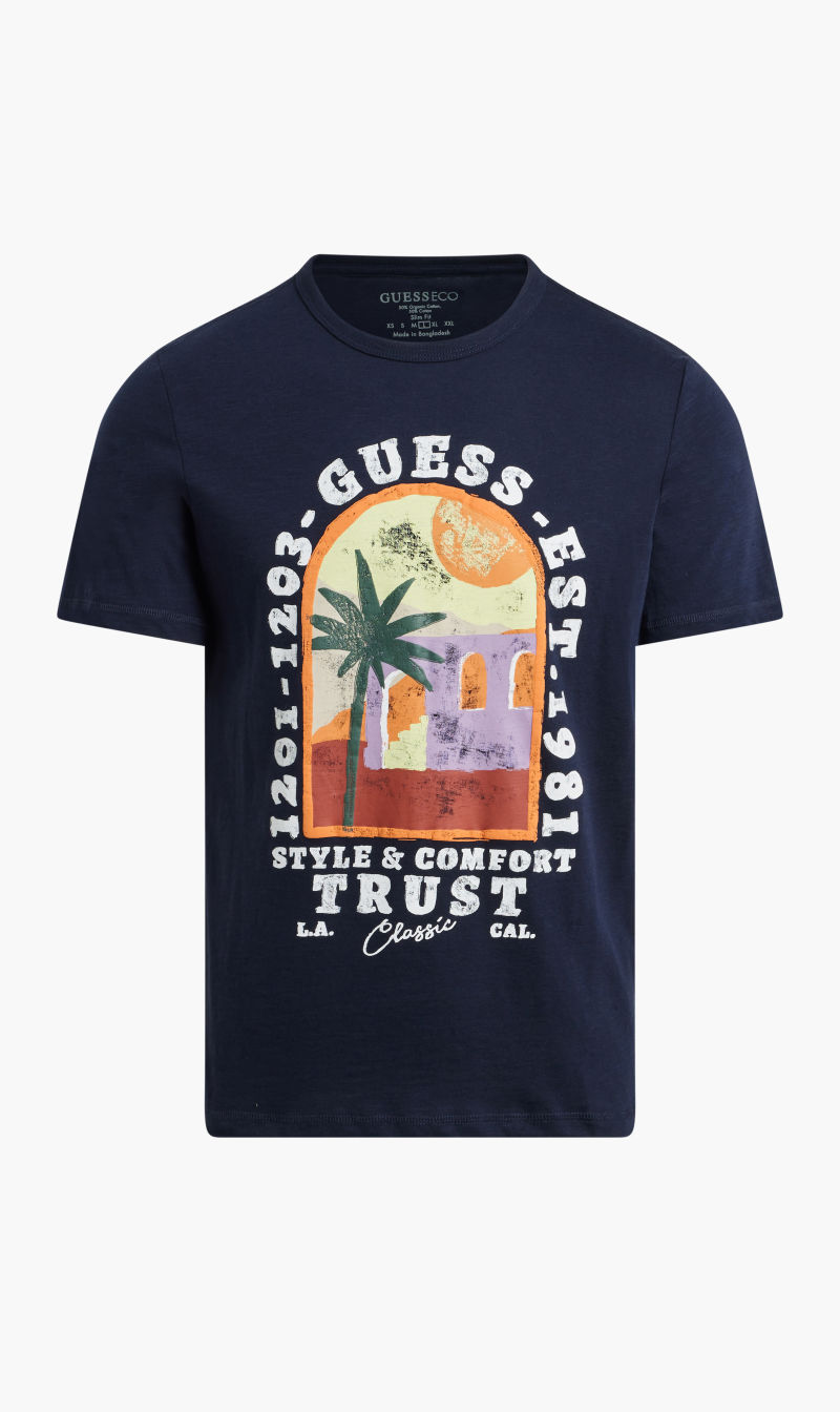 

Guess Blue Ss Cn Palm Window Tee for Men | The Deal Outlet
