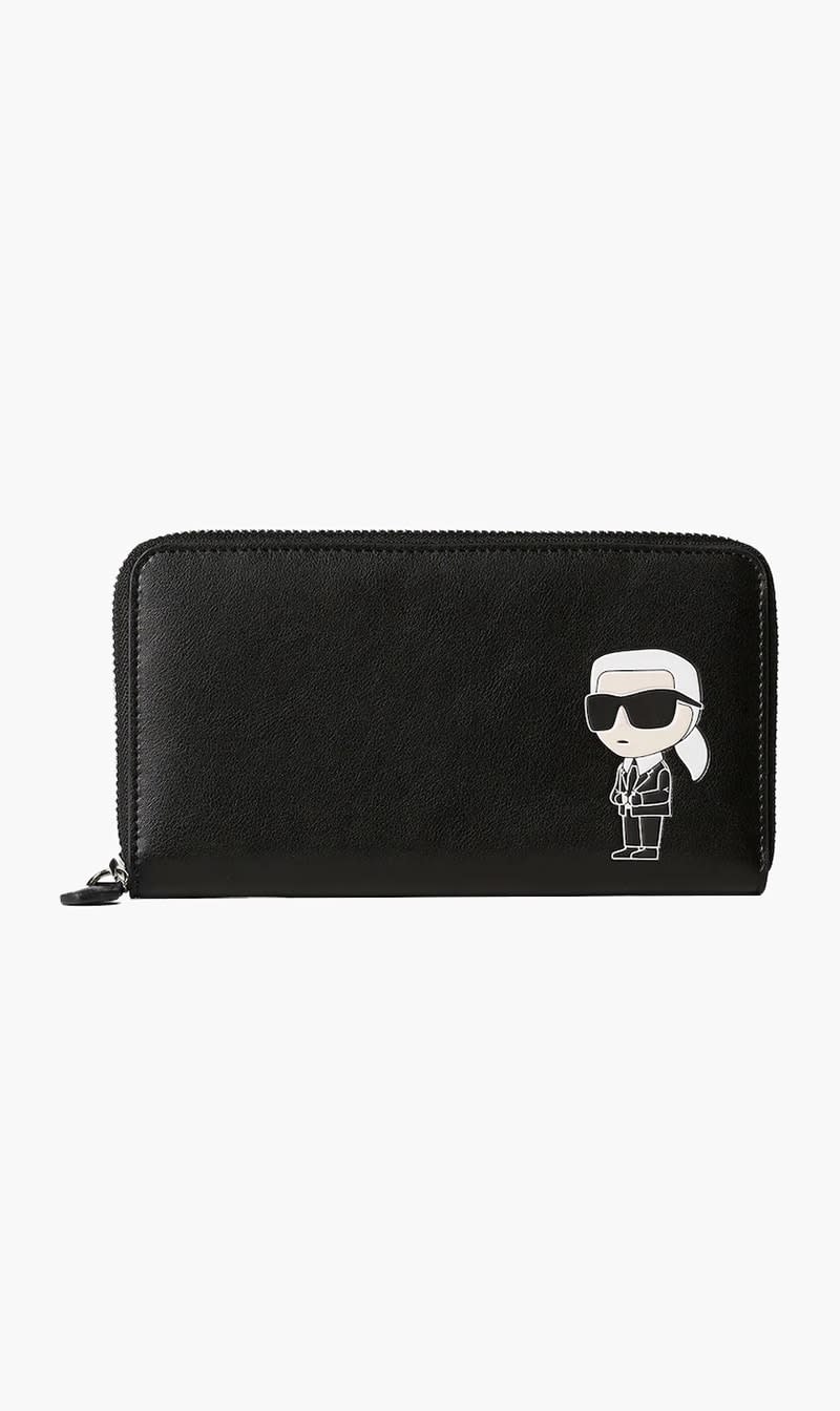 

Karl Lagerfeld Black Ikonik Leather Wallet With Zipper for Women | The Deal Outlet