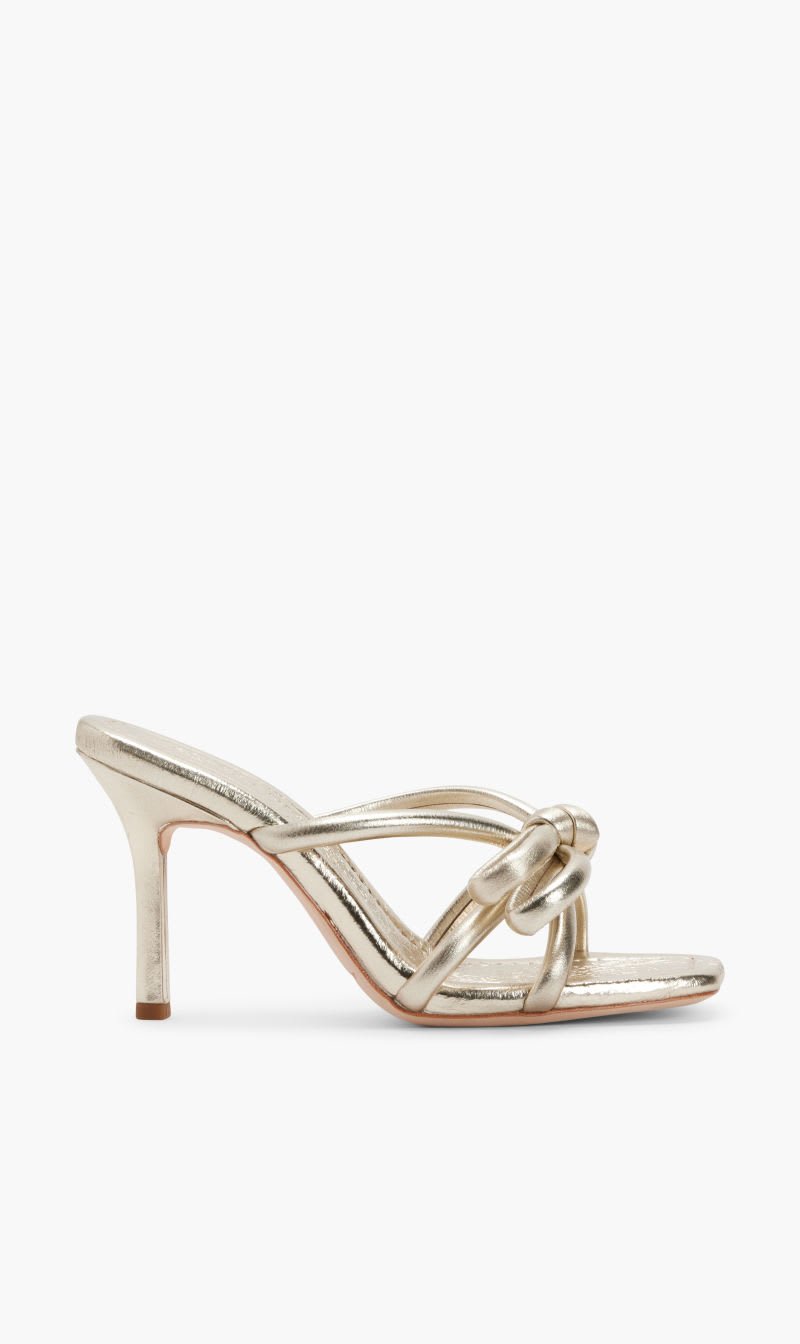 

Loeffler Randall Gold Leather Bow Heeled Sandal for Women | The Deal Outlet