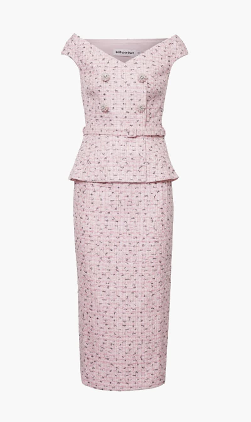 

Self-portrait Pink Boucle Pearl Midi Dress for Women | The Deal Outlet