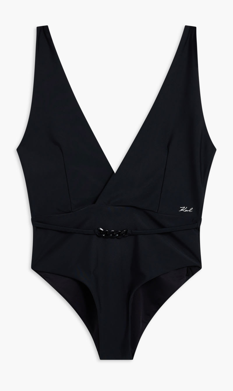 

Karl Lagerfeld Black Karl Dna Deep V Swimsuit for Women | The Deal Outlet