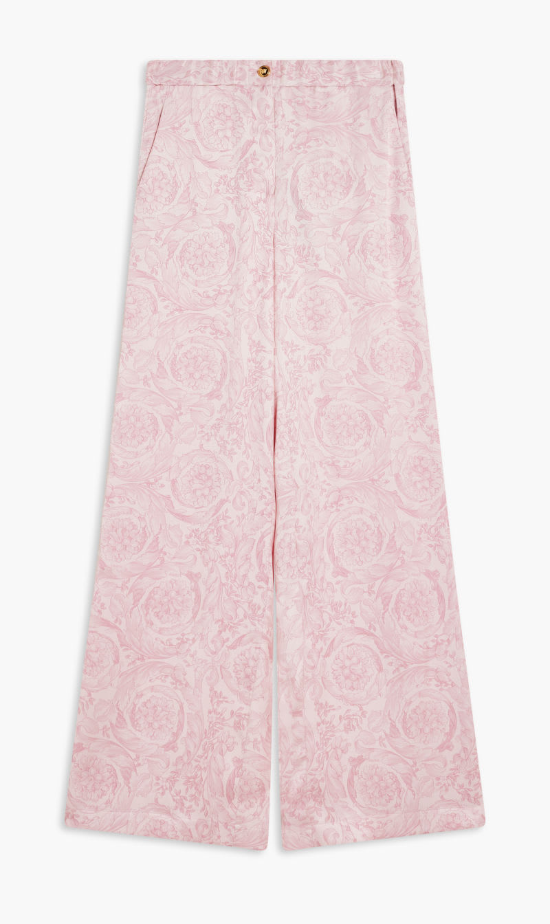 

Versace Pink Informal Pant Fabric Double Silk Satin Print Barocco Allover for Women | The Deal Outlet