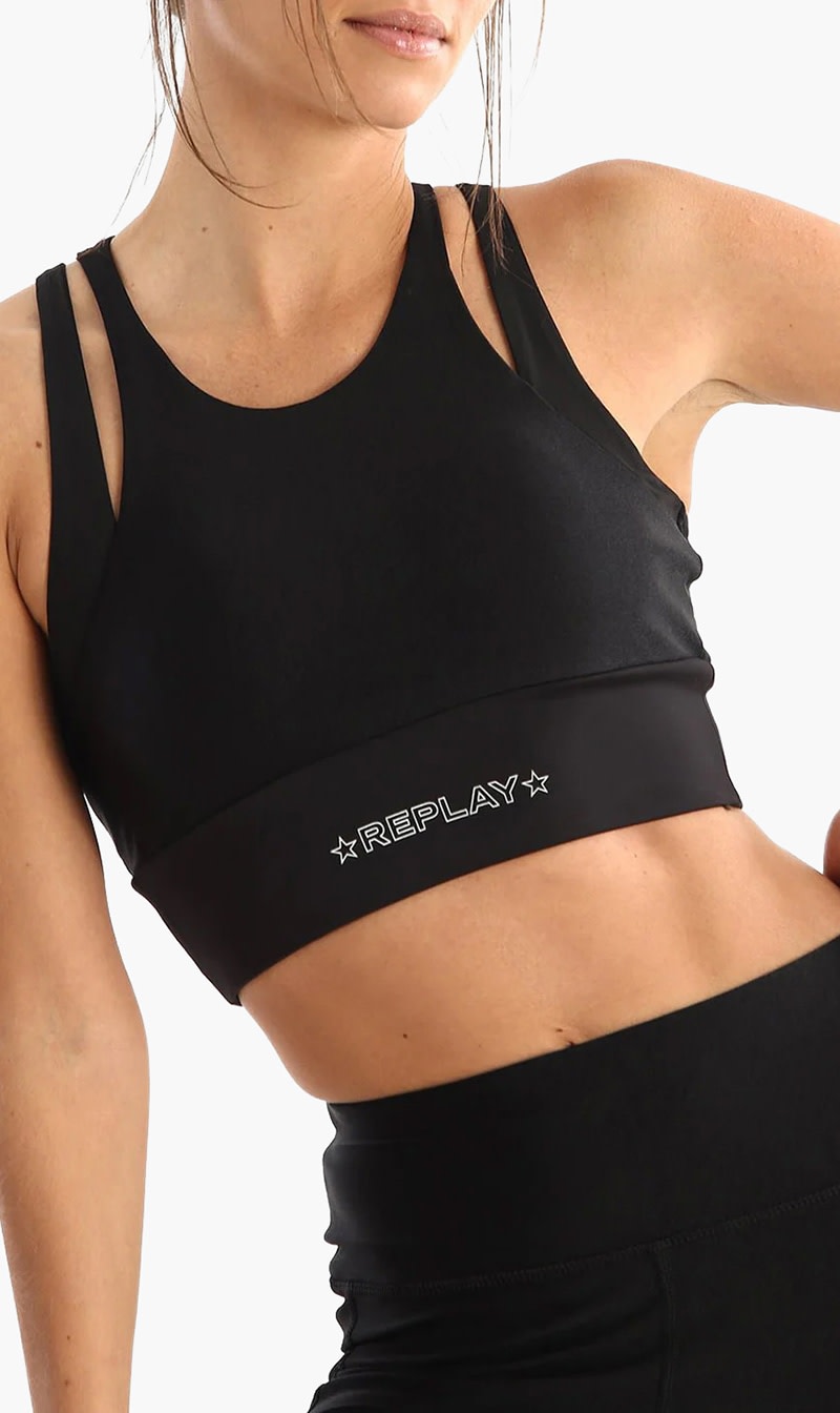 

Replay Black Logo Sports Bra for Women | The Deal Outlet