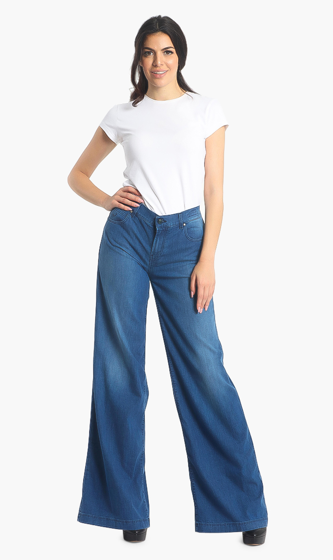

Floral Wide Leg Jeans, Blue