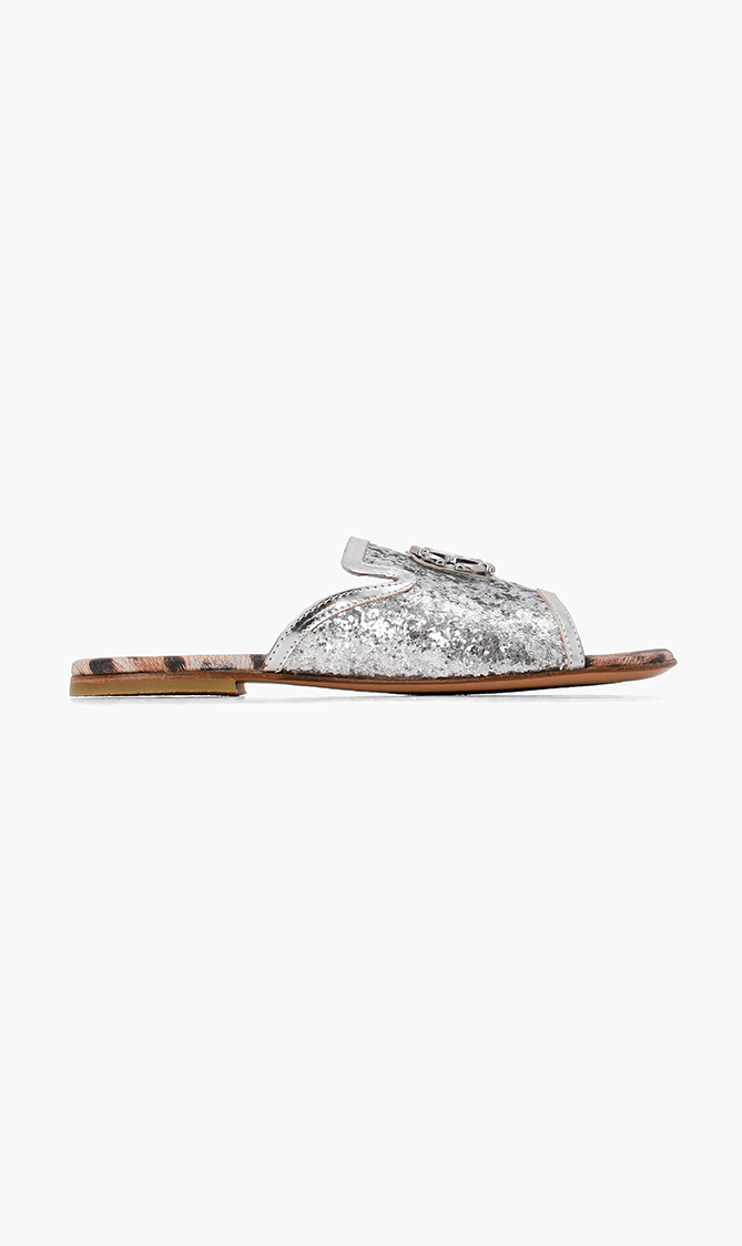 

Roberto Cavalli Glitter Leather Mules