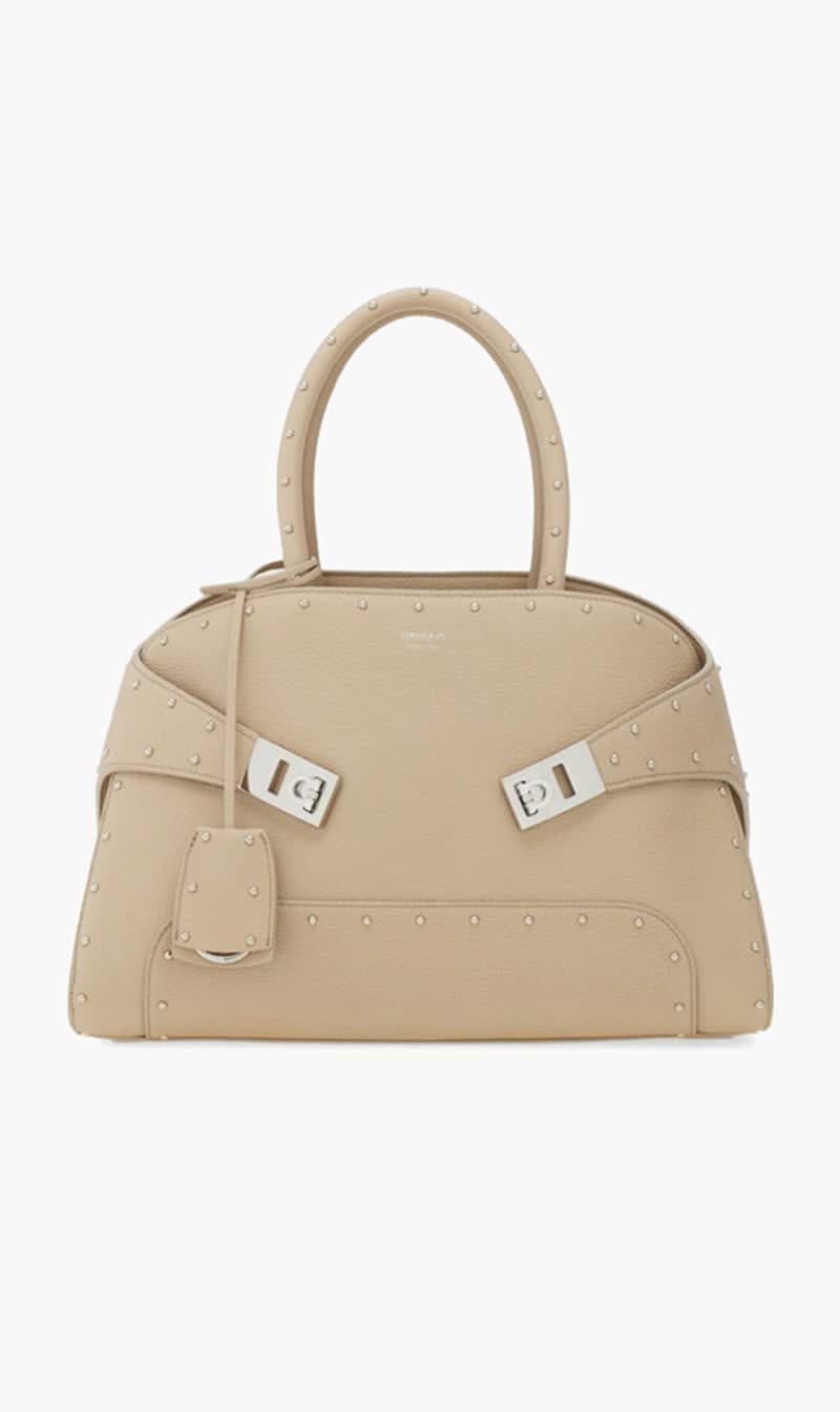 Ferragamo Beige Hug Studded Medium Handbag for Women